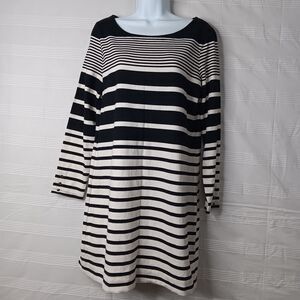 Banana Republic Black & Ivory Striped Pullover‎ Dress Jersey Knit Women's Size M